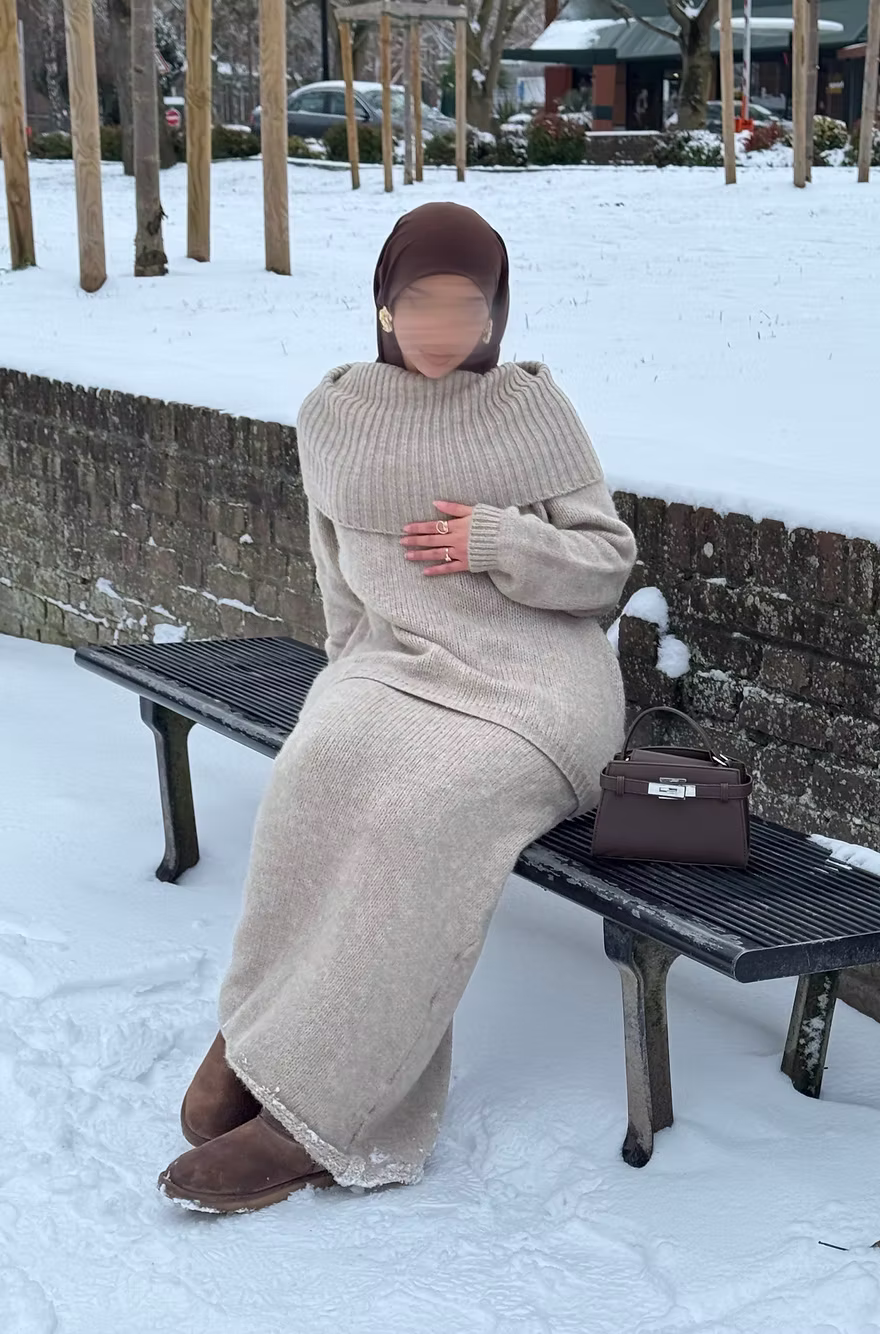 Ensemble en laine col bâteau - sand -