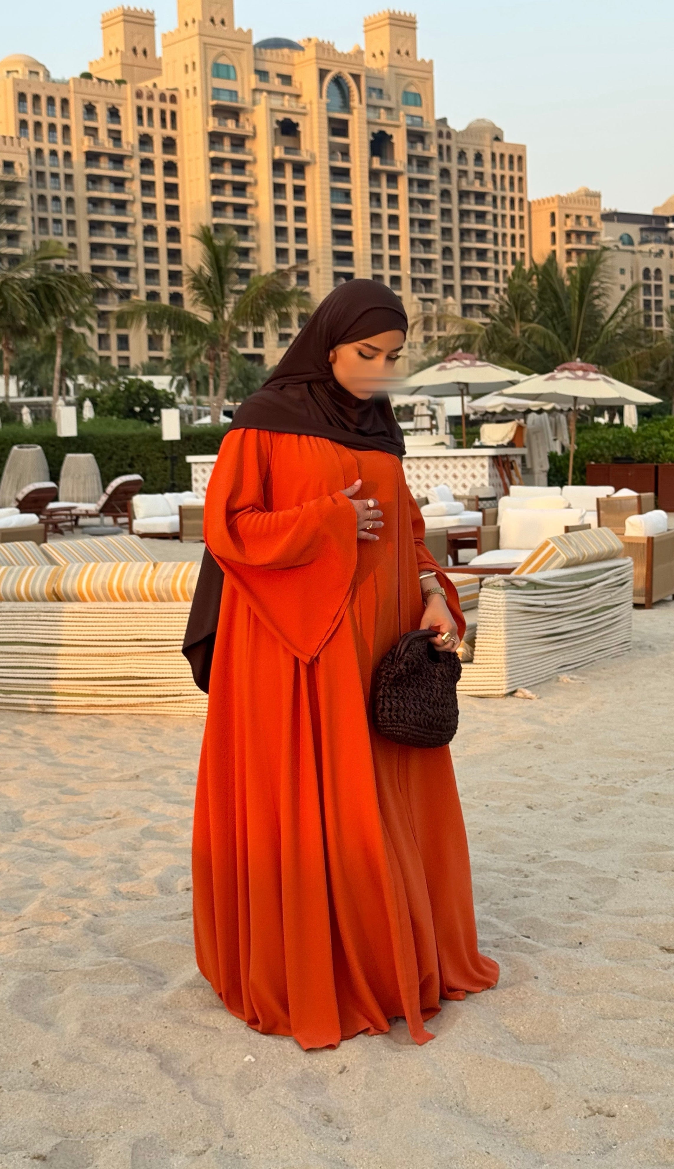 Abaya Nihel 4 pièces - orange - [PRÉCOMMANDE]