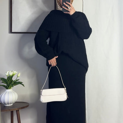 Ensemble en laine col bâteau - noir -