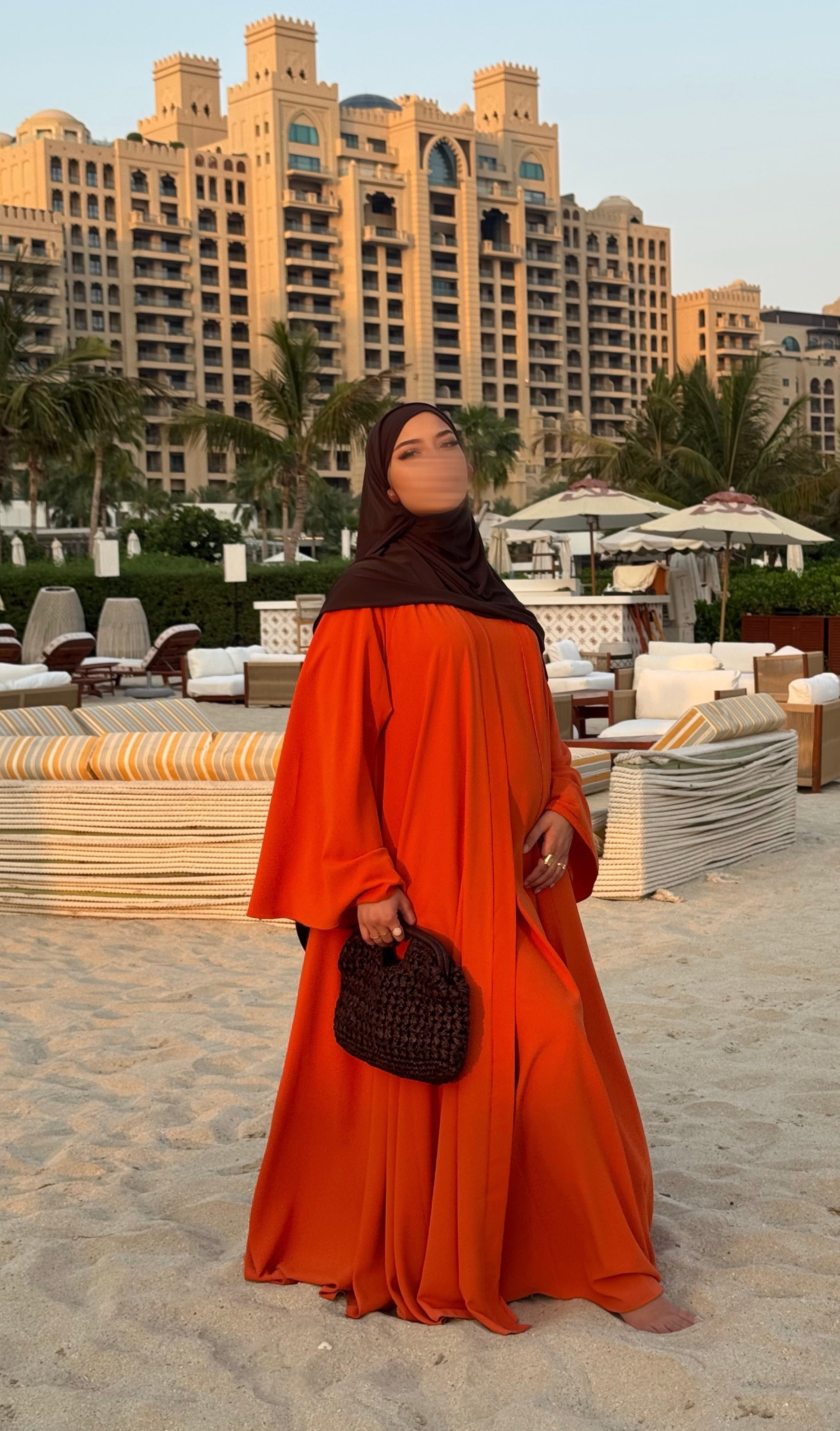 Abaya Nihel 4 pièces - orange - [PRÉCOMMANDE]