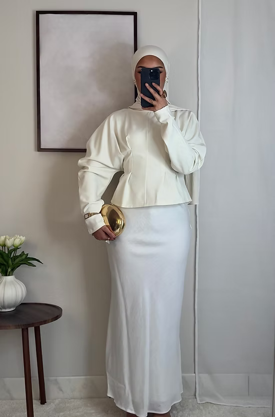 Jupe fluide satinée - blanc -