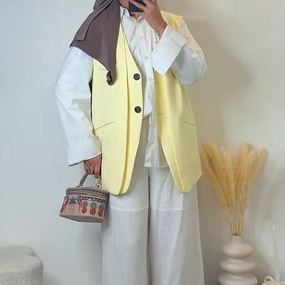 Blazer sans manches doublé - jaune -