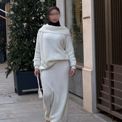 Ensemble en laine col bâteau - écru -