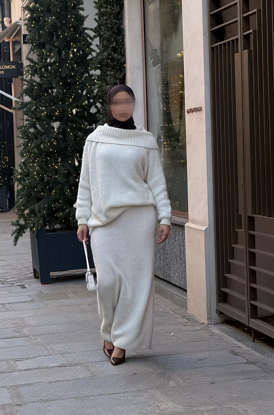 Ensemble en laine col bâteau - écru -