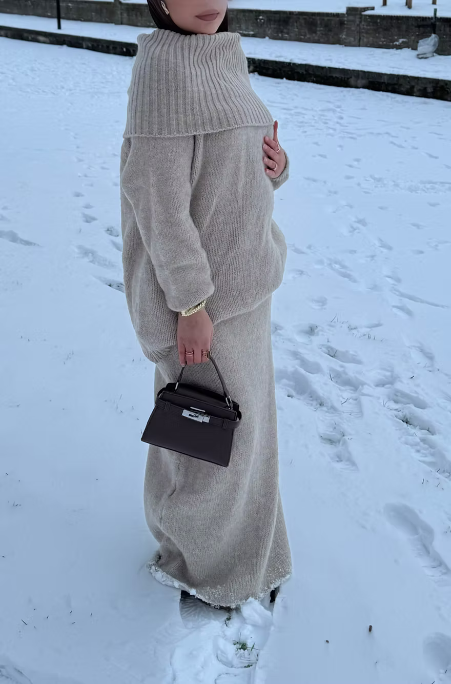 Ensemble en laine col bâteau - sand -