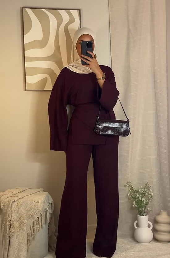 Pantalon en lin chiné - bordeaux -