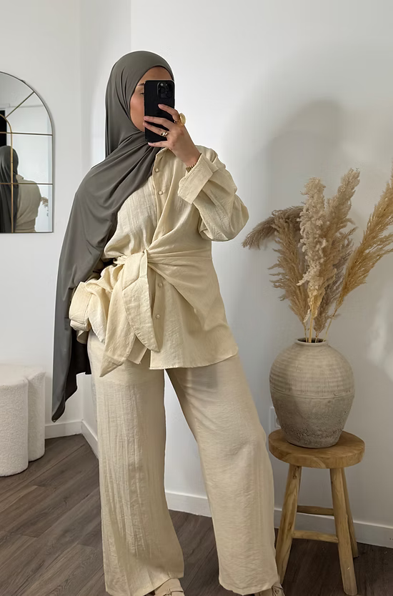 Pantalon fluide effet lin - écru -