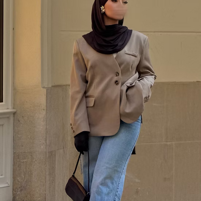 Camel blazer with drawstring