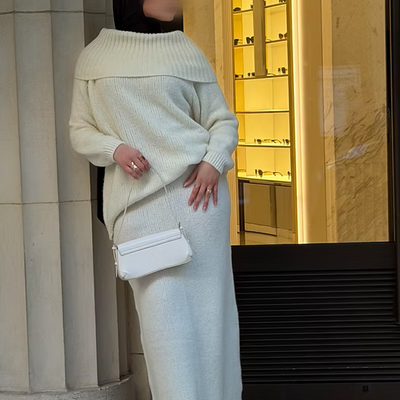 Ensemble en laine col bâteau - écru -