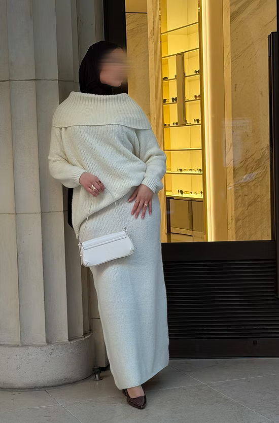 Ensemble en laine col bâteau - écru -