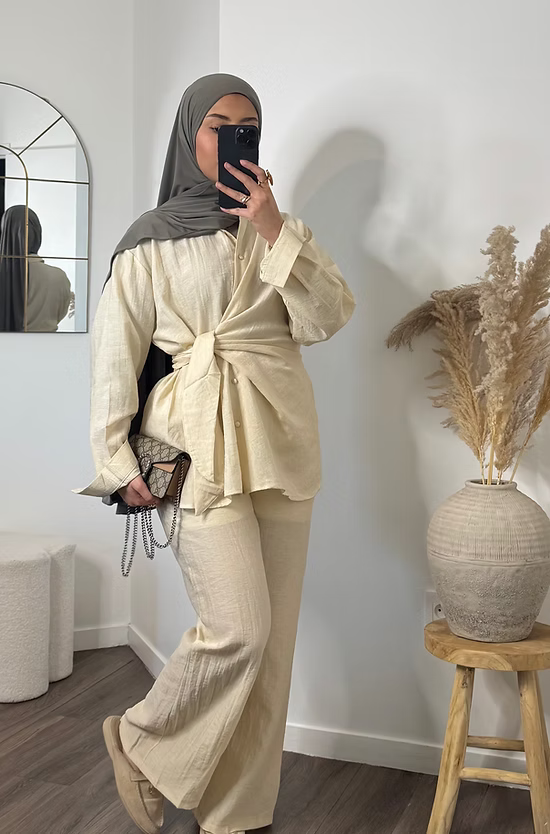 Pantalon fluide effet lin - écru -