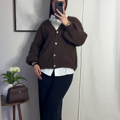 Cardigan court en laine - café -