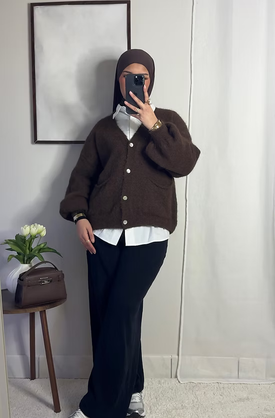 Cardigan court en laine - café -
