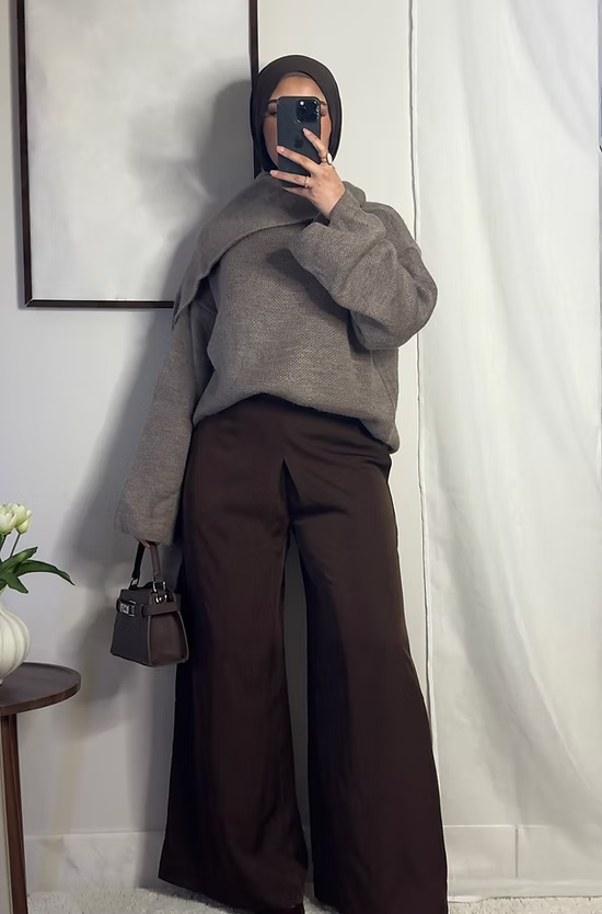 Pantalon fluide palazzo - café -