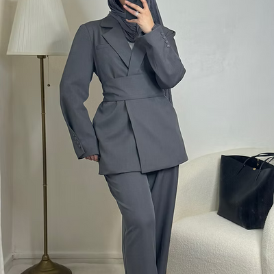 Blazer avec ceinture - gris -