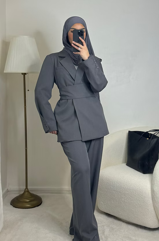 Blazer avec ceinture - gris -