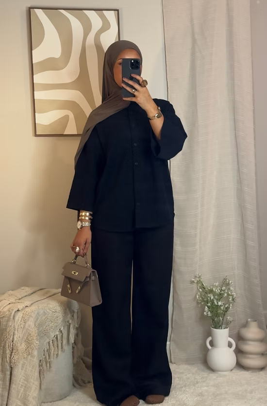 Pantalon en lin chiné - noir -