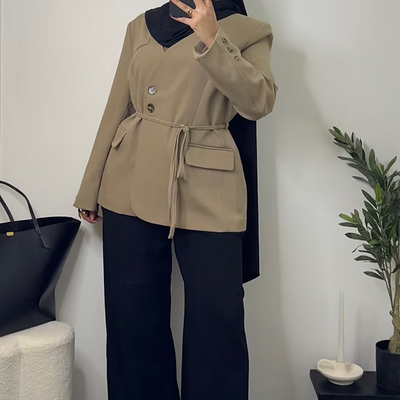 Camel blazer with drawstring