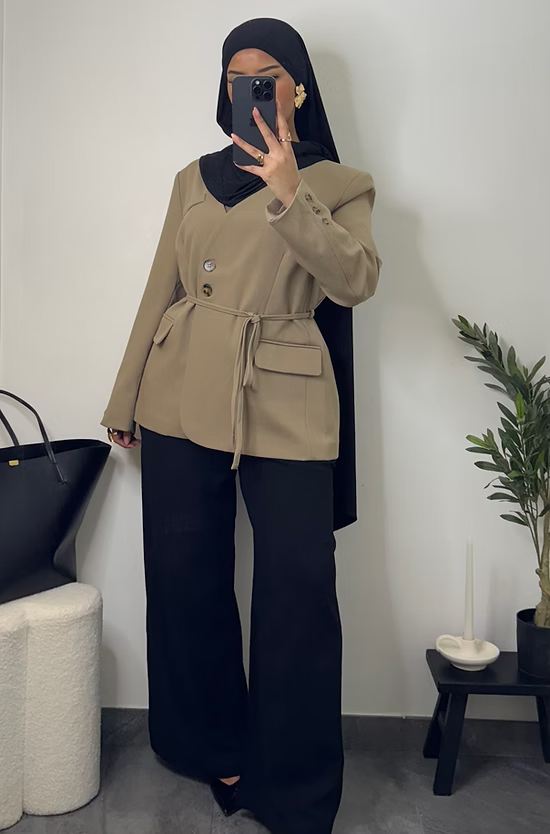 Camel blazer with drawstring