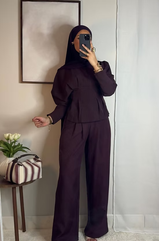 Pantalon tailleur long - bordeaux -