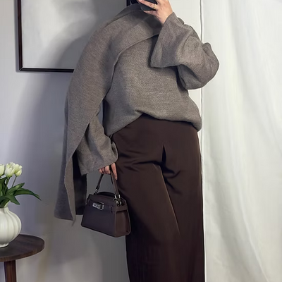 Pantalon fluide palazzo - café -
