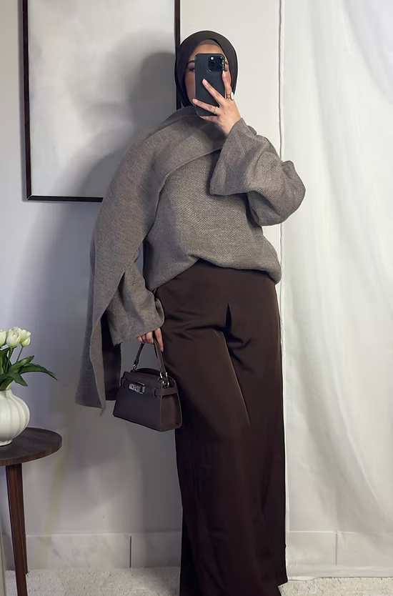 Pantalon fluide palazzo - café -