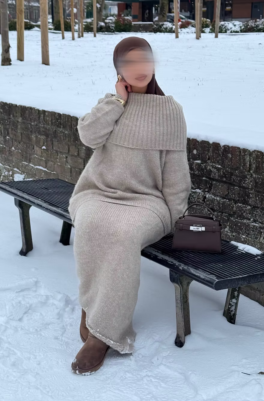 Ensemble en laine col bâteau - sand -