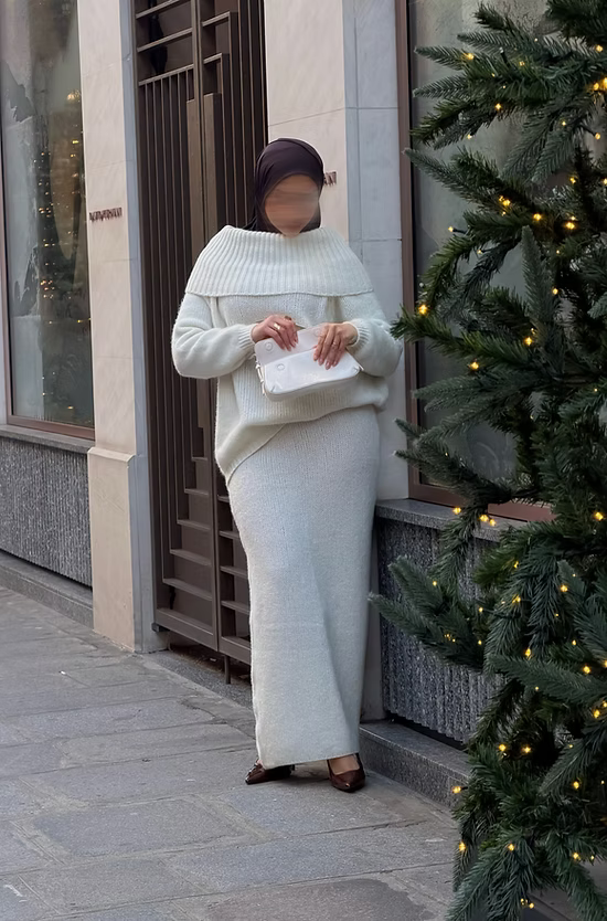 Ensemble en laine col bâteau - écru -