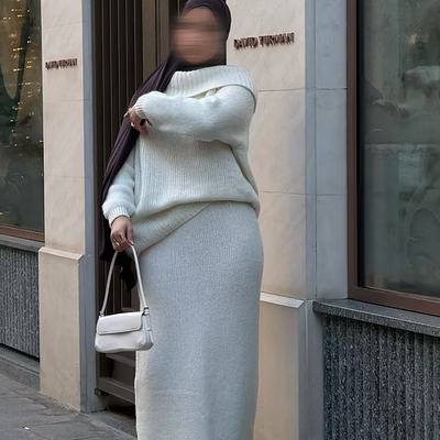 Ensemble en laine col bâteau - écru -