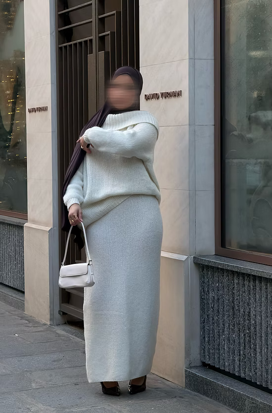 Ensemble en laine col bâteau - écru -