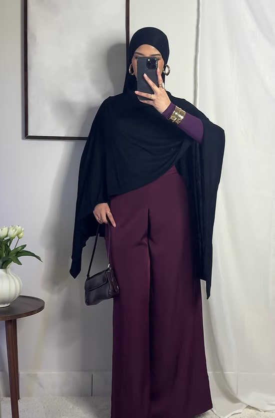 Pantalon fluide palazzo - prune -