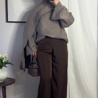 Pantalon fluide palazzo - café -
