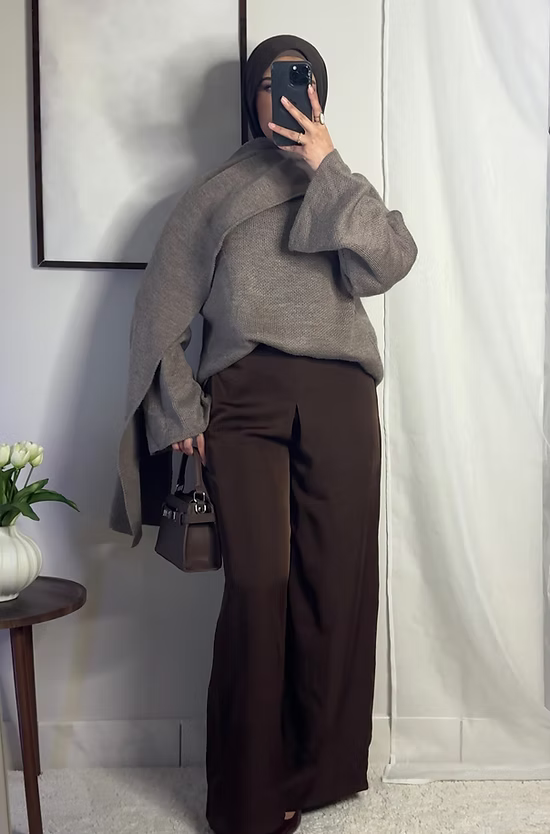 Pantalon fluide palazzo - café -