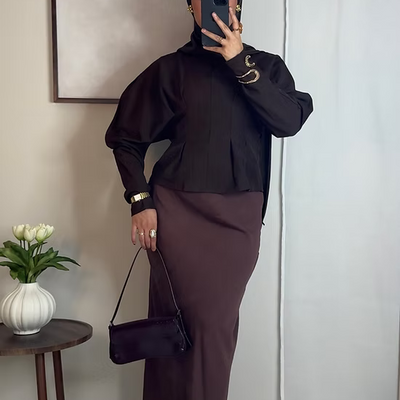 Jupe fluide satinée - marron -