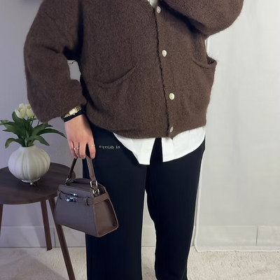 Cardigan court en laine - café -