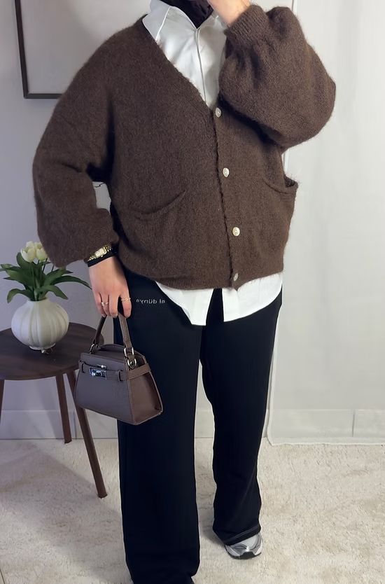 Cardigan court en laine - café -