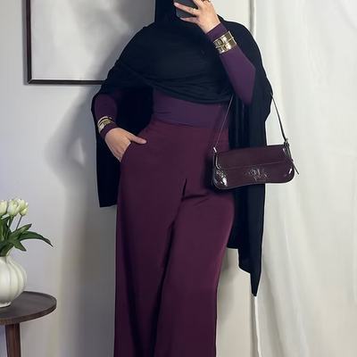 Pantalon fluide palazzo - prune -