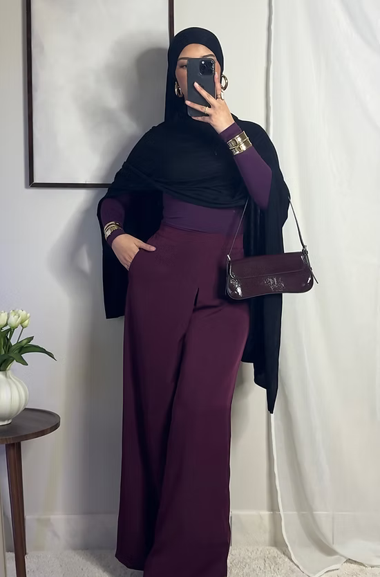 Pantalon fluide palazzo - prune -