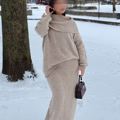 Ensemble en laine col bâteau - sand -