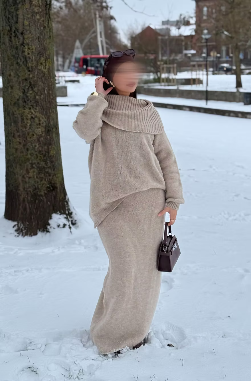 Ensemble en laine col bâteau - sand -