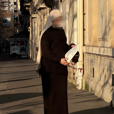 Ensemble en laine col bâteau - café -