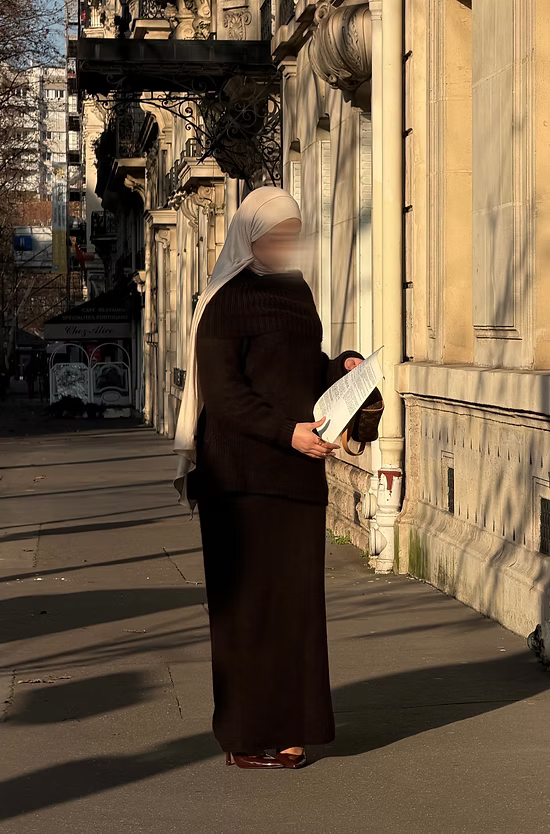 Ensemble en laine col bâteau - café -