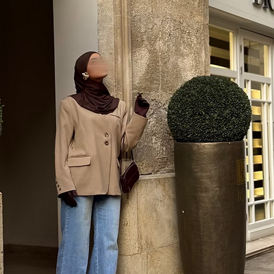 Camel blazer with drawstring