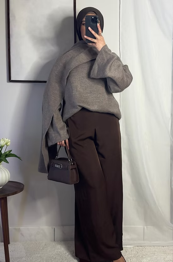 Pantalon fluide palazzo - café -