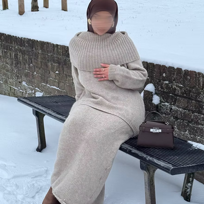 Ensemble en laine col bâteau - sand -