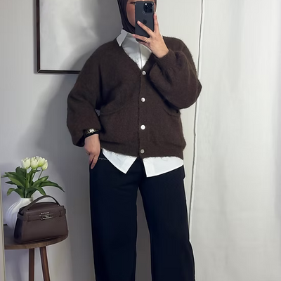 Cardigan court en laine - café -