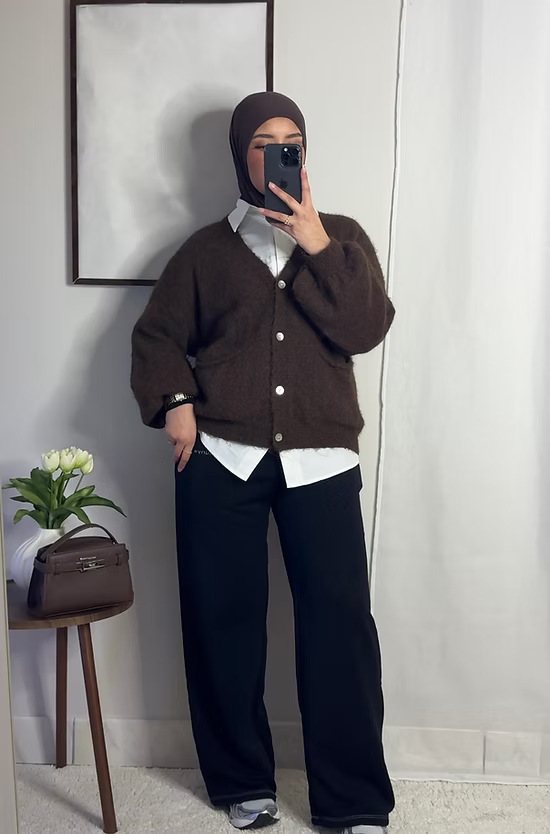 Cardigan court en laine - café -