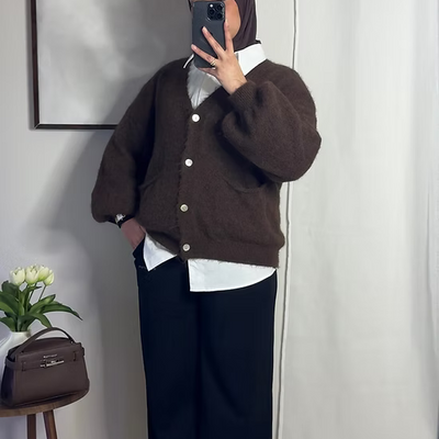 Cardigan court en laine - café -