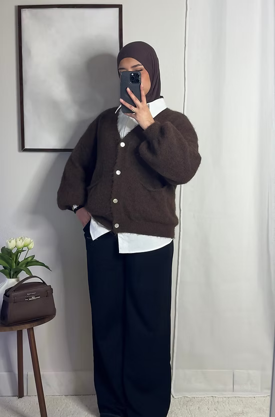 Cardigan court en laine - café -