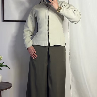 Pantalon fluide palazzo - kaki -